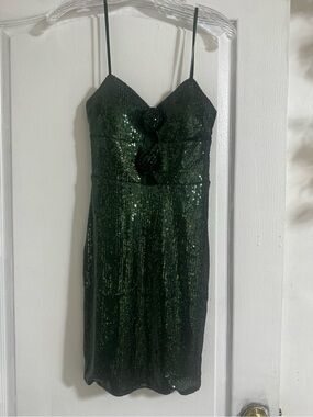 City Studio Emerald Sequin Spaghetti-Strap Mini Dress